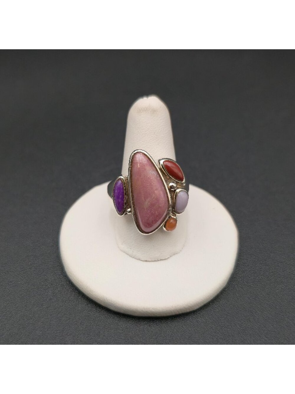 Size 8.25 Sterling Silver Multi Gemstone Statement Cluster Band Ring A8837